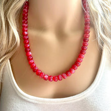 Load image into Gallery viewer, Iced Cherry Shimmer Single Strand Beaded Statement Necklace beaded layer, red bridesmaid jewelry layering glitter silver neutral