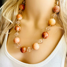 Load image into Gallery viewer, Natural carnelian Beaded 1 strand Statement Necklace, Chunky Bib Single Jewelry Light orange stone jewelry, gemstone layering red cream gold