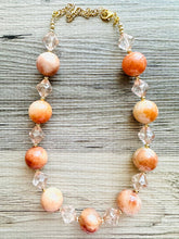 Load image into Gallery viewer, Natural carnelian Beaded 1 strand Statement Necklace, Chunky Bib Single Jewelry Light orange stone jewelry, gemstone layering red cream gold