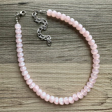 Load image into Gallery viewer, Touch of Pink Shimmer Single Strand Beaded Statement Necklace beaded layer, baby pink bridesmaid jewelry layering glitter silver blush