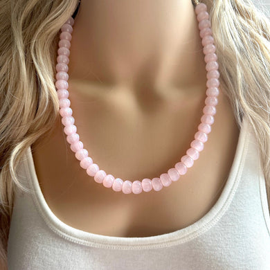 Touch of Pink Shimmer Single Strand Beaded Statement Necklace beaded layer, baby pink bridesmaid jewelry layering glitter silver blush