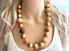 Load image into Gallery viewer, Natural carnelian Beaded 1 strand Statement Necklace, Chunky Bib Single Jewelry Light orange stone jewelry, gemstone layering red cream gold