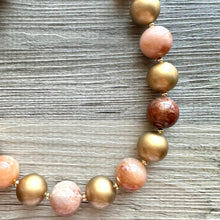 Load image into Gallery viewer, Natural carnelian Beaded 1 strand Statement Necklace, Chunky Bib Single Jewelry Light orange stone jewelry, gemstone layering red cream gold