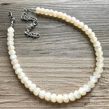 Load image into Gallery viewer, Cupcake Cream Shimmer Single Strand Beaded Statement Necklace beaded layer, off white bridesmaid jewelry layering glitter silver neutral