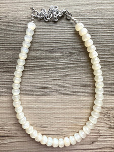 Cupcake Cream Shimmer Single Strand Beaded Statement Necklace beaded layer, off white bridesmaid jewelry layering glitter silver neutral