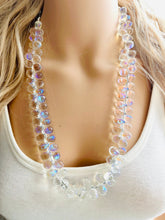 Load image into Gallery viewer, Clear aurora borealis Glass Multi Color Chunky Statement Necklace, rainbow single strand, jewelry teardrop long layering dressy