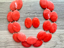 Load image into Gallery viewer, Electric Orange Swirl Double Strand Big Beaded Statement Necklace, orange Jewelry beaded necklace, red bridesmaid necklace jewelry silver