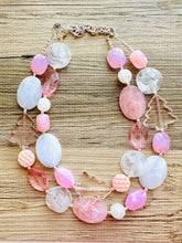 Load image into Gallery viewer, Pink Christmas Beaded Necklace, 2 strand Chunky statement necklace, big beaded necklace jewelry, Blush Girly sparkle silver statement women