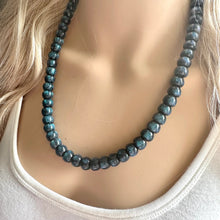 Load image into Gallery viewer, Galaxy Gray Shimmer Single Strand Beaded Statement Necklace beaded layer, blue bridesmaid jewelry layering glitter silver neutral gray