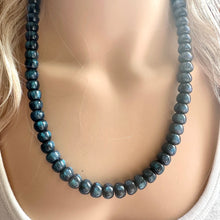 Load image into Gallery viewer, Galaxy Gray Shimmer Single Strand Beaded Statement Necklace beaded layer, blue bridesmaid jewelry layering glitter silver neutral gray