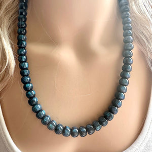 Galaxy Gray Shimmer Single Strand Beaded Statement Necklace beaded layer, blue bridesmaid jewelry layering glitter silver neutral gray