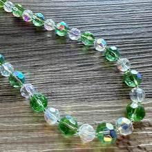 Load image into Gallery viewer, Green &amp; White Sparkle Jewel Statement Necklace, Chunky 1 Strand Jewelry, fall layering bib beaded thin collar rhinestone glass clear