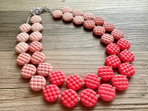 White Blush Magenta Pink Ombre Necklace, Double strand jewelry, big beaded chunky statement, white earrings bead set
