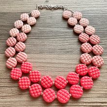 Load image into Gallery viewer, White Blush Magenta Pink Ombre Necklace, Double strand jewelry, big beaded chunky statement, white earrings bead set