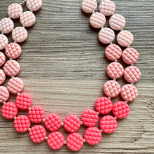 Load image into Gallery viewer, White Blush Magenta Pink Ombre Necklace, Double strand jewelry, big beaded chunky statement, white earrings bead set