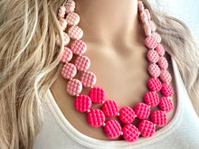 Load image into Gallery viewer, White Blush Magenta Pink Ombre Necklace, Double strand jewelry, big beaded chunky statement, white earrings bead set