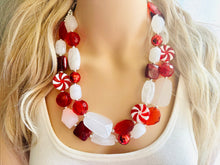 Load image into Gallery viewer, Christmas Candy Cane Necklace, Red &amp; White stripe Holiday Jewelry, Christmas Jewelry, candy Beaded Gift Christmas Present