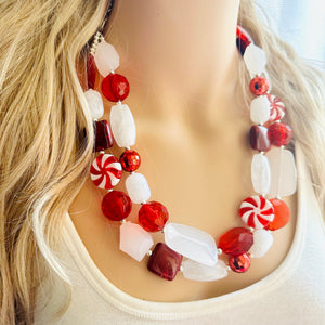 Christmas Candy Cane Necklace, Red & White stripe Holiday Jewelry, Christmas Jewelry, candy Beaded Gift Christmas Present