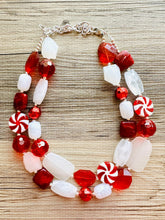 Load image into Gallery viewer, Christmas Candy Cane Necklace, Red &amp; White stripe Holiday Jewelry, Christmas Jewelry, candy Beaded Gift Christmas Present