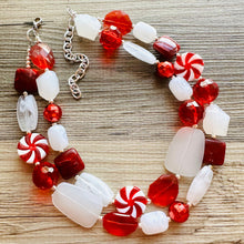 Load image into Gallery viewer, Christmas Candy Cane Necklace, Red &amp; White stripe Holiday Jewelry, Christmas Jewelry, candy Beaded Gift Christmas Present