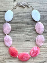 Load image into Gallery viewer, Plus Size Pink Ombre Necklace, Extra Long necklace, blush pink necklace, pink and white necklace, pink jewelry, beaded pink necklace magenta