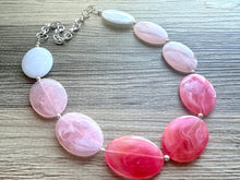Load image into Gallery viewer, Plus Size Pink Ombre Necklace, Extra Long necklace, blush pink necklace, pink and white necklace, pink jewelry, beaded pink necklace magenta
