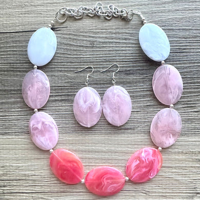 Plus Size Pink Ombre Necklace, Extra Long necklace, blush pink necklace, pink and white necklace, pink jewelry, beaded pink necklace magenta