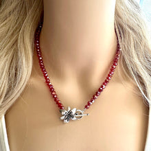 Load image into Gallery viewer, Red Sparkle Jewel Statement Necklace, Chunky 1 Strand Jewelry, fall necklace layering bib beaded thin collar rhinestone glass maroon deep