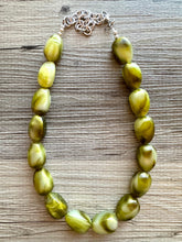 Load image into Gallery viewer, Pistachio Green Shimmer Single Strand Beaded Statement Necklace, beaded bridesmaid jewelry set layering glitter resin earrings cream