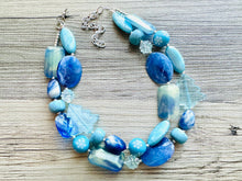 Load image into Gallery viewer, Blue December Beaded Necklace, 2 strand Chunky statement necklace, big beaded necklace jewelry, Aqua sparkle silver statement