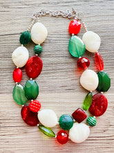 Load image into Gallery viewer, Christmas Necklace, Red Green Holiday Jewelry, Christmas Jewelry, Gold Jewelry, Beaded Gift winter stocking stuffer dressy dress Present