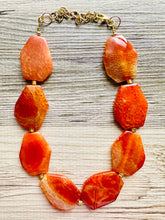 Load image into Gallery viewer, Natural carnelian Beaded 1 strand Statement Necklace, Chunky Bib Single Jewelry Light orange stone jewelry, gemstone layering red cream gold