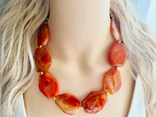 Load image into Gallery viewer, Natural carnelian Beaded 1 strand Statement Necklace, Chunky Bib Single Jewelry Light orange stone jewelry, gemstone layering red cream gold