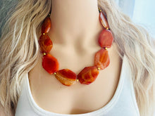 Load image into Gallery viewer, Natural carnelian Beaded 1 strand Statement Necklace, Chunky Bib Single Jewelry Light orange stone jewelry, gemstone layering red cream gold