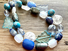 Load image into Gallery viewer, Blue Holiday Wonderland Chunky Statement Necklace, Big beaded jewelry, Double Strand Statement Necklace, Bib necklace, blue Christmas winter