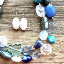 Load image into Gallery viewer, Blue Holiday Wonderland Chunky Statement Necklace, Big beaded jewelry, Double Strand Statement Necklace, Bib necklace, blue Christmas winter