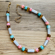 Load image into Gallery viewer, Tropical Periwinkle Shimmer Single Strand Beaded Statement Necklace, beaded bridesmaid jewelry layering glitter pink resin blush blue