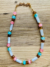 Load image into Gallery viewer, Tropical Periwinkle Shimmer Single Strand Beaded Statement Necklace, beaded bridesmaid jewelry layering glitter pink resin blush blue