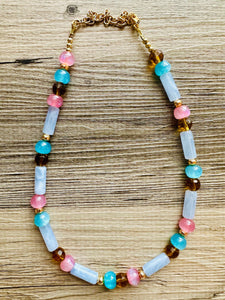 Tropical Periwinkle Shimmer Single Strand Beaded Statement Necklace, beaded bridesmaid jewelry layering glitter pink resin blush blue