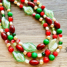 Load image into Gallery viewer, Christmas Jewelry Set, Red, Green, and BLING! Holiday Necklace Earrings Jewelry, Red Green Jewelry, Beaded Christmas Gift Present wreath