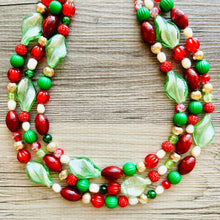 Load image into Gallery viewer, Christmas Jewelry Set, Red, Green, and BLING! Holiday Necklace Earrings Jewelry, Red Green Jewelry, Beaded Christmas Gift Present wreath