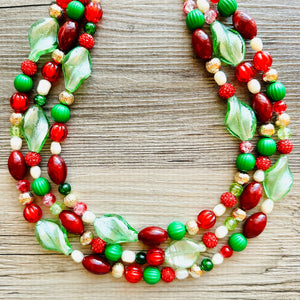 Christmas Jewelry Set, Red, Green, and BLING! Holiday Necklace Earrings Jewelry, Red Green Jewelry, Beaded Christmas Gift Present wreath