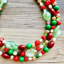 Load image into Gallery viewer, Christmas Jewelry Set, Red, Green, and BLING! Holiday Necklace Earrings Jewelry, Red Green Jewelry, Beaded Christmas Gift Present wreath