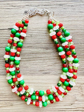 Load image into Gallery viewer, Christmas Cheer Necklace, Red &amp; Green Holiday Jewelry, Christmas Jewelry, Gold silver Jewelry, Beaded Christmas Gift Present rhinestone