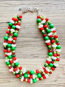 Christmas Cheer Necklace, Red & Green Holiday Jewelry, Christmas Jewelry, Gold silver Jewelry, Beaded Christmas Gift Present rhinestone