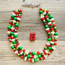 Load image into Gallery viewer, Christmas Cheer Necklace, Red &amp; Green Holiday Jewelry, Christmas Jewelry, Gold silver Jewelry, Beaded Christmas Gift Present rhinestone