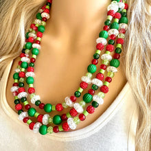 Load image into Gallery viewer, Christmas Cheer Necklace, Red &amp; Green Holiday Jewelry, Christmas Jewelry, Gold silver Jewelry, Beaded Christmas Gift Present rhinestone