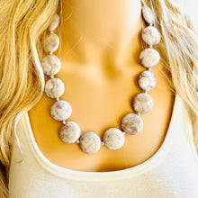 Load image into Gallery viewer, Natural Agate Beaded 1 strand Statement Necklace, Chunky Bib Single Jewelry stone jewelry, gemstone layering gray white pink stone