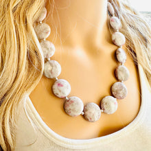 Load image into Gallery viewer, Natural Agate Beaded 1 strand Statement Necklace, Chunky Bib Single Jewelry stone jewelry, gemstone layering gray white pink stone