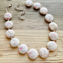 Load image into Gallery viewer, Natural Agate Beaded 1 strand Statement Necklace, Chunky Bib Single Jewelry stone jewelry, gemstone layering gray white pink stone